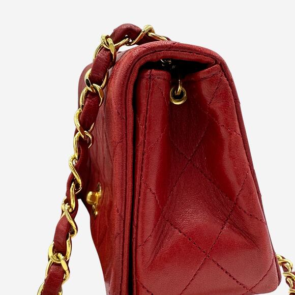 Vintage Red Chanel Lambskin Leather Small Single Flap with 24k gold-plated HW - Picture 10 of 15